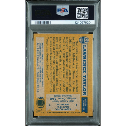 Graded 1982 Topps Lawrence Taylor #434 Rookie RC Signed Football Card PSA 7 NM | PSA 7 NM Graded Rookie Card | vintageantiquesgifts.com