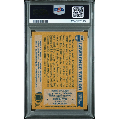Graded 1982 Topps Lawrence Taylor #434 Rookie RC Signed Football Card PSA 8 NM-MT | PSA 8 NM-MT Graded Rookie Card | vintageantiquesgifts.com