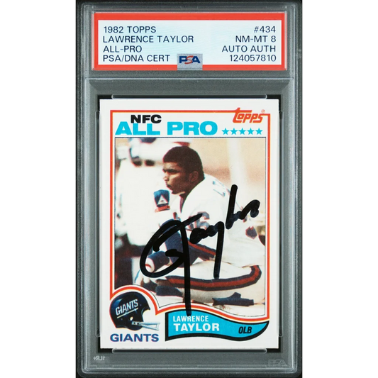 Graded 1982 Topps Lawrence Taylor #434 Rookie RC Signed Football Card PSA 8 NM-MT | Hall of Fame Sports Memorabilia | vintageantiquesgifts.com