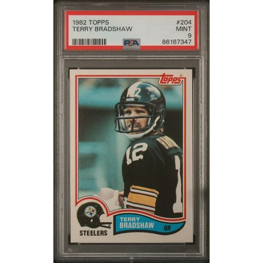 1982 Topps Terry Bradshaw football card graded Mint 9 by Professional Sports Authenticator