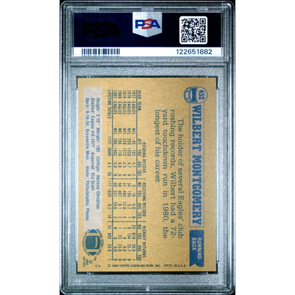 Graded 1982 Topps Wilbert Montgomery #452 PSA 7 football card back