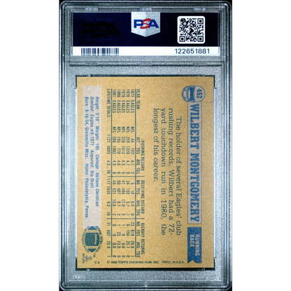 Graded 1982 Topps Wilbert Montgomery #452 football card PSA 8 back