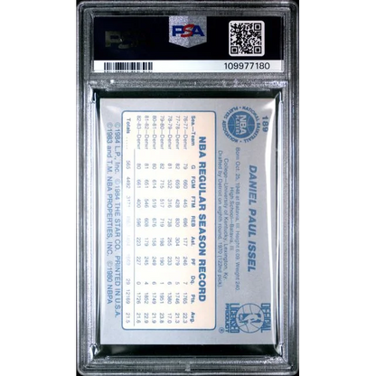 Graded 1983 Star Dan Issel Basketball Card in PSA case, authentic and gem mint quality