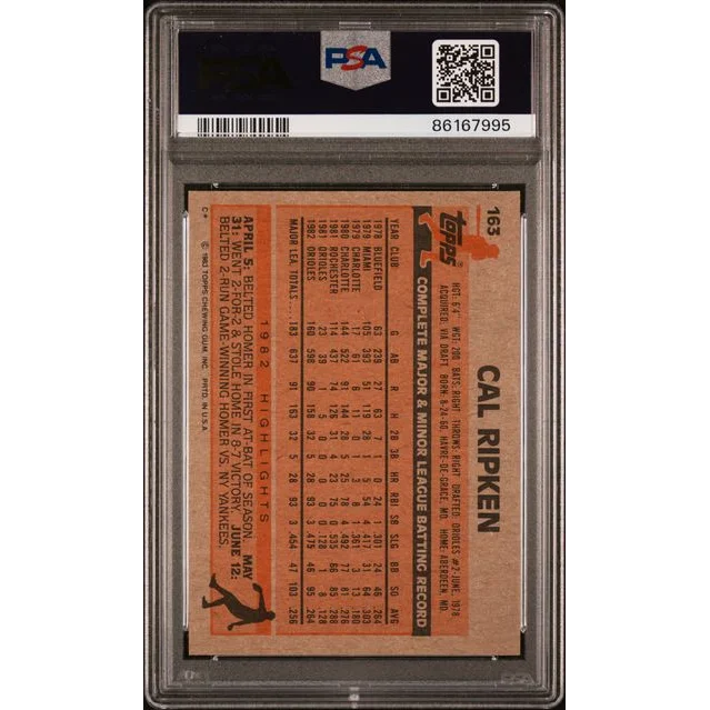 Graded 1983 Topps Cal Ripken Jr. #163 2nd Year Baseball Card PSA 9 Mint | PSA 9 Mint Graded Vintage Baseball Card | vintageantiquesgifts.com