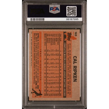 Graded 1983 Topps Cal Ripken Jr. #163 2nd Year Baseball Card PSA 9 Mint | PSA 9 Mint Graded Vintage Baseball Card | vintageantiquesgifts.com