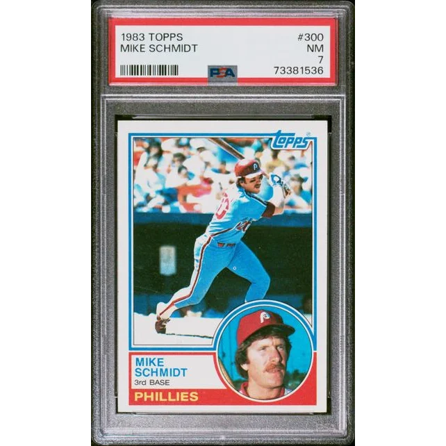 Graded 1983 Topps Mike Schmidt #300 Baseball Card PSA 7 Near Mint | Hall of Fame Sports Memorabilia | vintageantiquesgifts.com