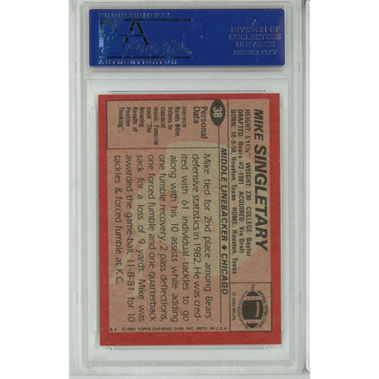 A graded PSA Mint 9 1983 Topps Mike Singletary rookie football card