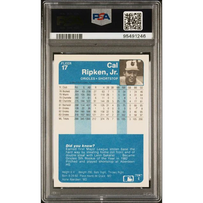 Graded 1982 Fleer Cal Ripken Jr Baseball Card in PSA Mint 9 condition