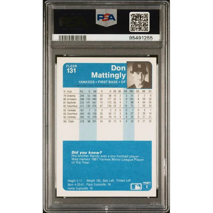 Graded 1984 Fleer Don Mattingly #131 Rookie RC Baseball Card PSA 9 Mint