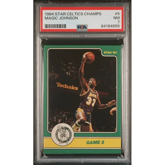 Graded 1984 Star Celtics Champs Magic Johnson #5 PSA 7 Near Mint | Hall of Fame Sports Memorabilia | vintageantiquesgifts.com