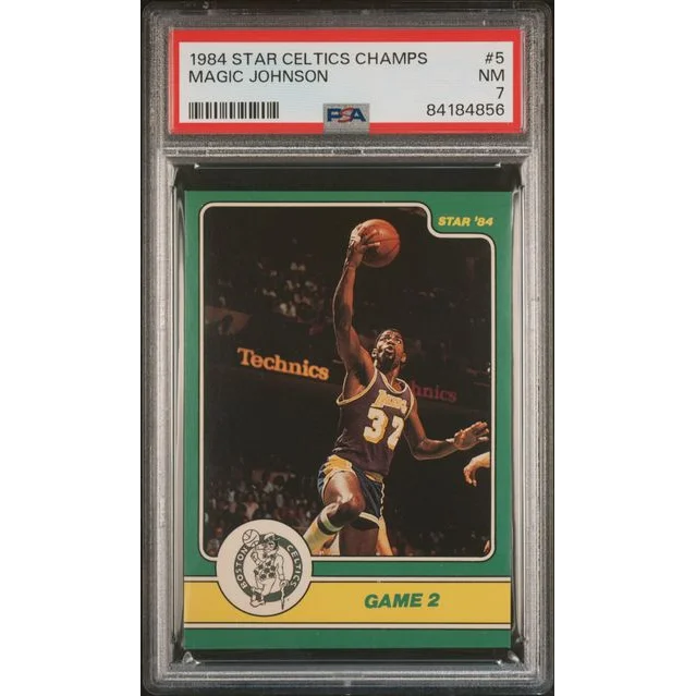 PSA graded 1984 Magic Johnson Celtics Championship Card from professional sports authenticator