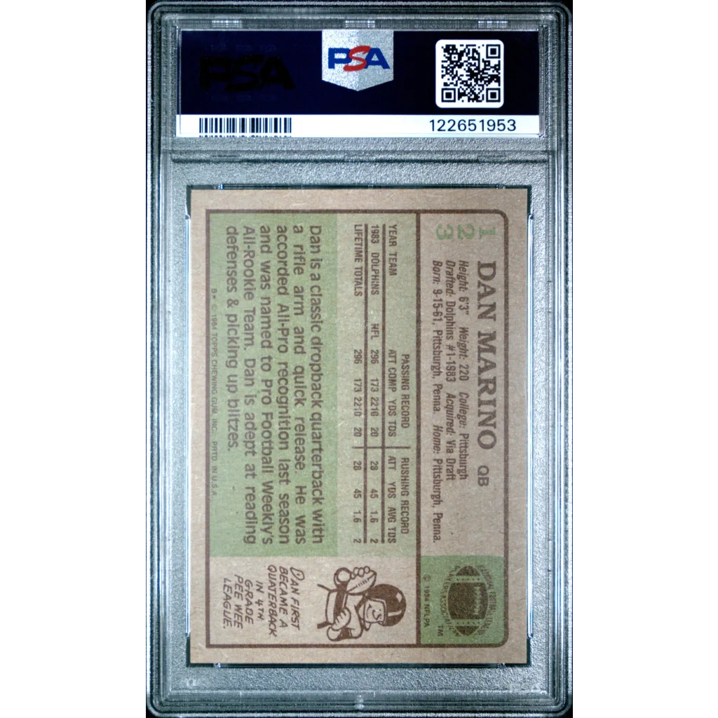 Graded 1984 Topps Dan Marino #123 Rookie RC Football Card PSA 6 Slab