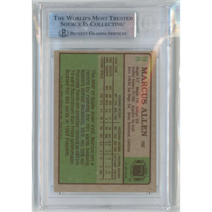 Authentic Marcus Allen 1984 Topps autographed PSA graded football card display