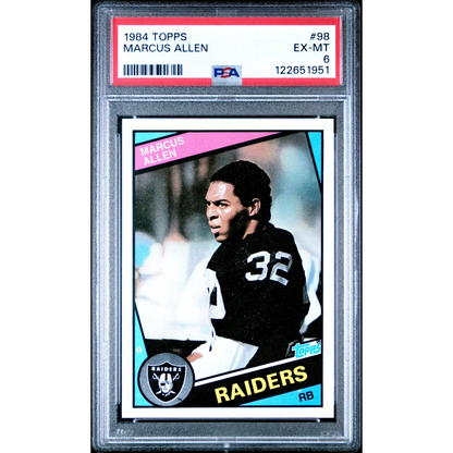 Graded 1984 Topps Marcus Allen #98 Football Card PSA 6 Excellent | Hall of Fame Sports Memorabilia | vintageantiquesgifts.com