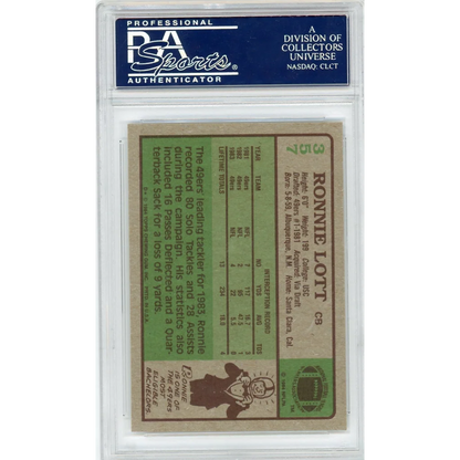 Football card PSA of Topps Ronnie Lott graded by Sports Authenticator