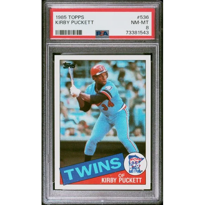 PSA Graded 1985 Topps Kirby Puckett Baseball Card showing vibrant colors and sharp details