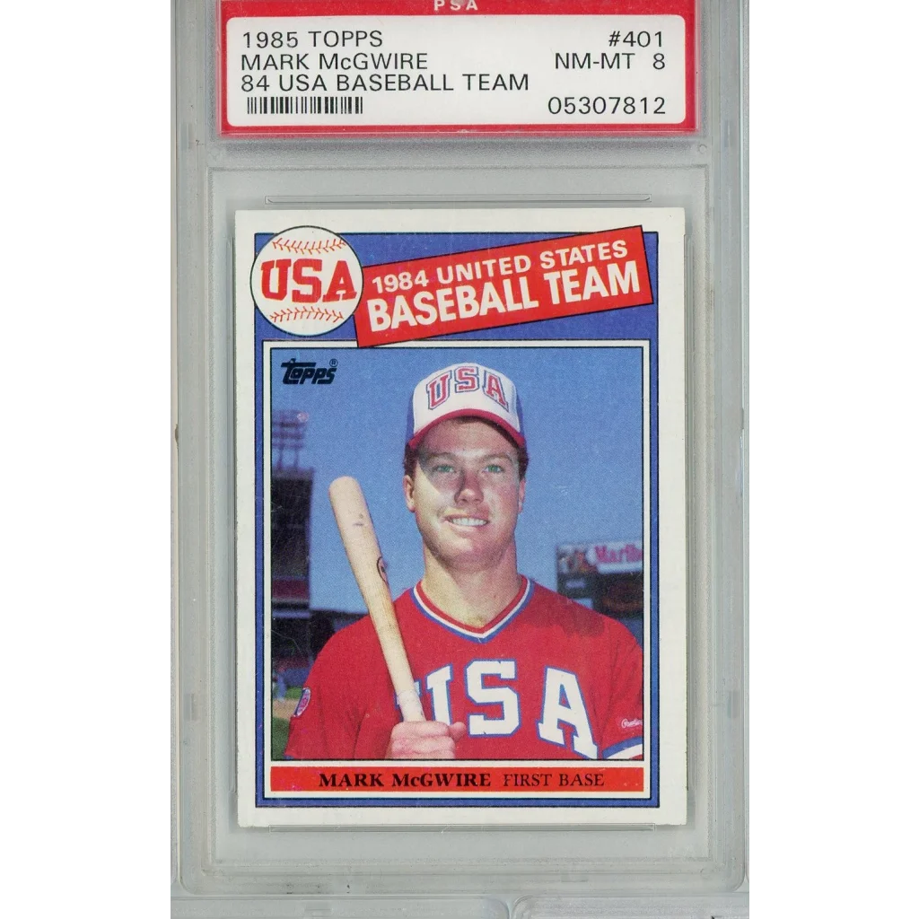 Graded 1985 Topps USA Baseball Team Mark McGwire #401 Rookie RC Baseball Card PSA 8 NM-MT | Hall of Fame Sports Memorabilia | vintageantiquesgifts.com