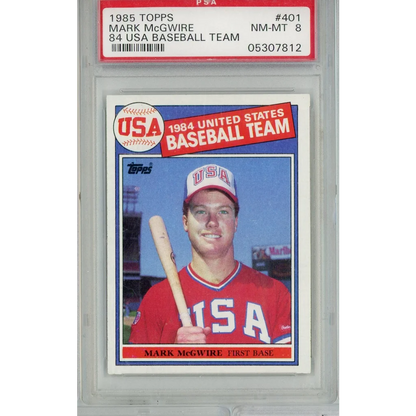 Graded 1985 Topps USA Baseball Team Mark McGwire #401 Rookie RC Baseball Card PSA 8 NM-MT | Hall of Fame Sports Memorabilia | vintageantiquesgifts.com