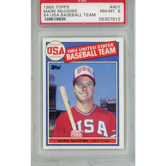 Graded 1985 Topps USA Baseball Team Mark McGwire #401 Rookie RC Baseball Card PSA 8 NM-MT | Hall of Fame Sports Memorabilia | vintageantiquesgifts.com