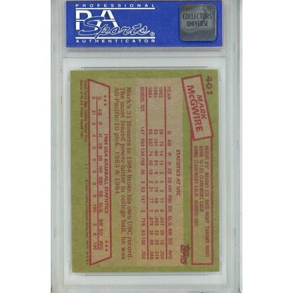 Graded 1985 Topps USA Baseball Team Mark McGwire #401 Rookie RC Baseball Card PSA 8 NM-MT | PSA 8 NM-MT Graded Rookie Card | vintageantiquesgifts.com