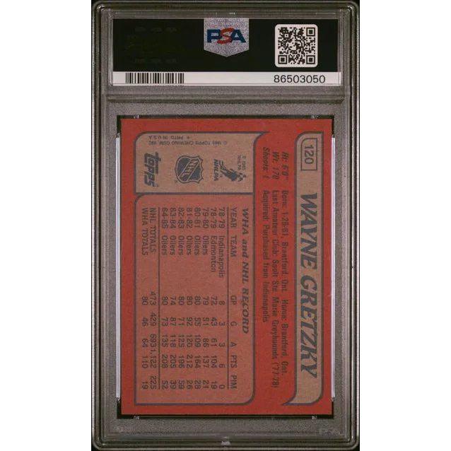 Vintage PSA 9 Mint 1985 Topps Wayne Gretzky Hockey Card #120 alt text