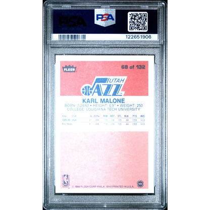 Graded 1986-87 Fleer Karl Malone #68 Rookie PSA 7 NM in pink blue slab
