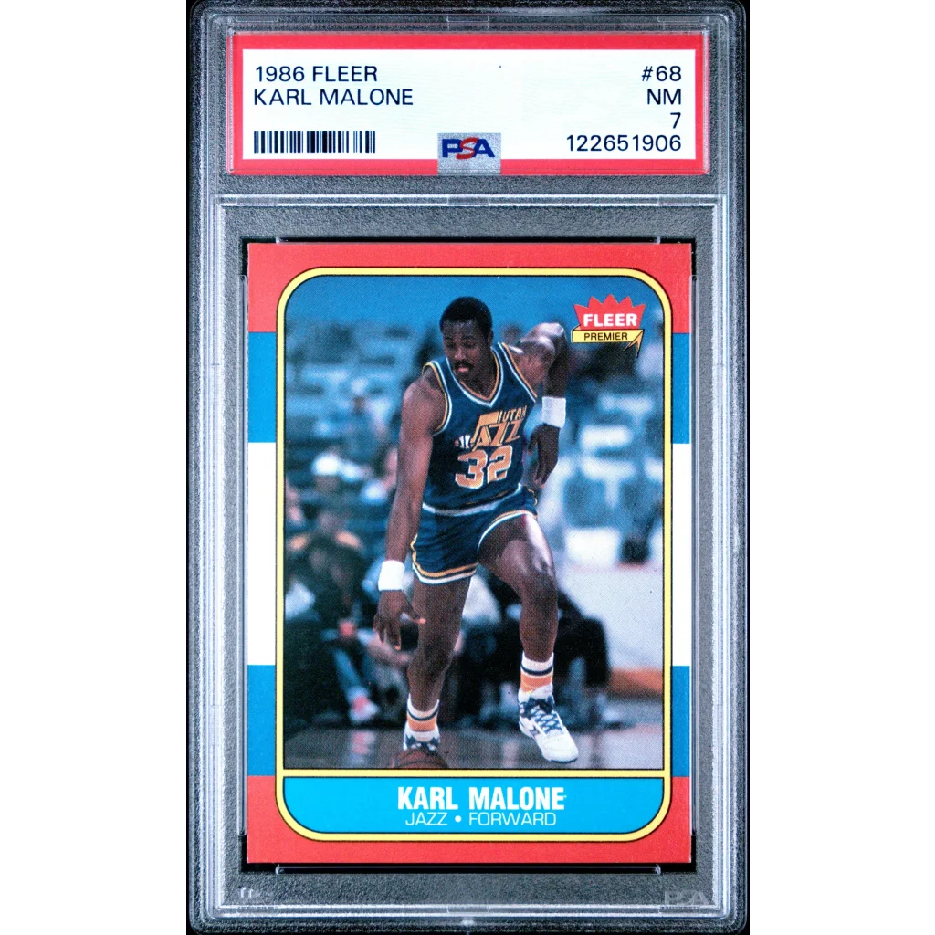 Graded 1986-87 Fleer Karl Malone #68 Rookie PSA 7 NM Basketball Card