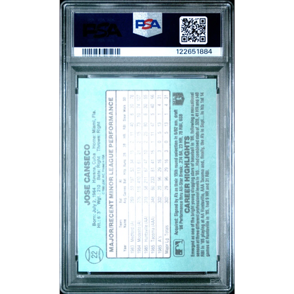 Graded 1986 Donruss The Rookies Jose Canseco #22 Baseball Card PSA 8 Near Mint