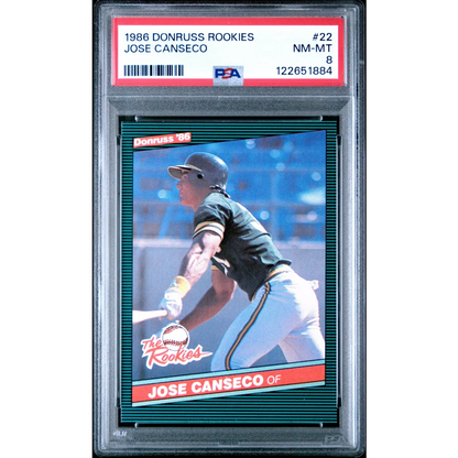 Graded 1986 Donruss The Rookies Jose Canseco #22 Baseball Card PSA 8 Near Mint