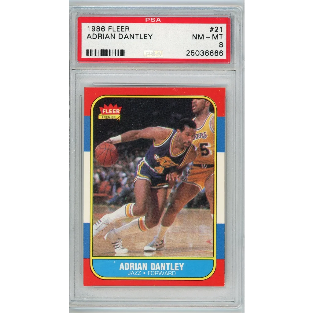 PSA Graded 1986 Fleer Adrian Dantley basketball card collectible showing front view
