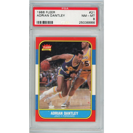 PSA Graded 1986 Fleer Adrian Dantley basketball card collectible showing front view