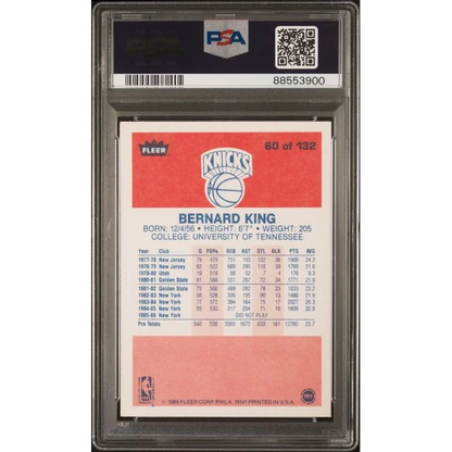 PSA graded 1986 Fleer Bernard King basketball trading card on display