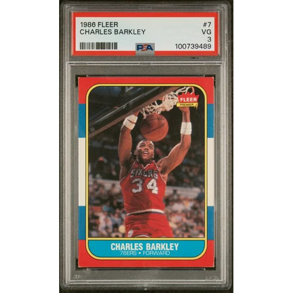 Graded 1986 Fleer Charles Barkley #7 Rookie RC Basketball Card PSA 3 VG | Hall of Fame Sports Memorabilia | vintageantiquesgifts.com
