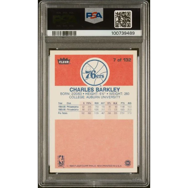 Graded 1986 Fleer Charles Barkley #7 Rookie RC Basketball Card PSA 3 VG | PSA 3 VG Graded Rookie Card | vintageantiquesgifts.com