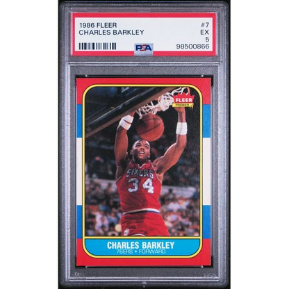 Graded 1986 Fleer Charles Barkley #7 Rookie RC Basketball Card PSA 5 EX | Hall of Fame Sports Memorabilia | vintageantiquesgifts.com