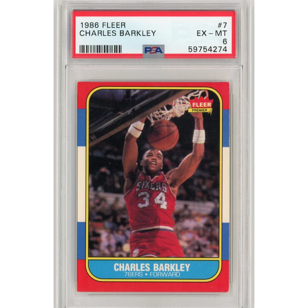1986 Fleer Charles Barkley #7 Rookie Card PSA 6 EX-MT Mid-Dunk