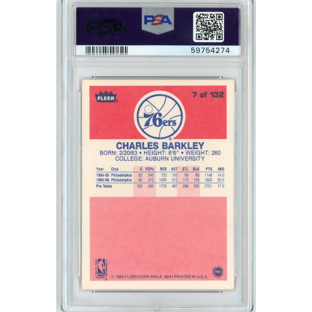 PSA graded 1986 Fleer Charles Barkley basketball card for collectors