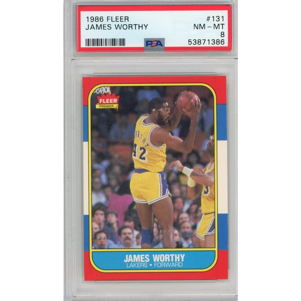 A graded 1986 Fleer James Worthy basketball card PSA from professional sports collection