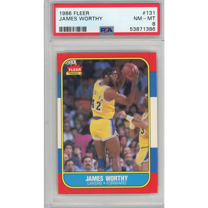 A graded 1986 Fleer James Worthy basketball card PSA from professional sports collection