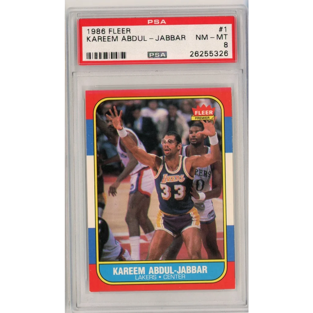 PSA graded 1986 Fleer Kareem Abdul-Jabbar Lakers card from professional sports authenticator