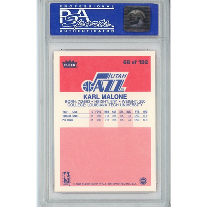 Graded PSA 8 NM-MT 1986 Fleer Karl Malone #68 Utah Jazz Rookie Card