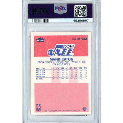 Graded 1986 Fleer Mark Eaton #28 Rookie RC Basketball Card PSA 8 NM-MT