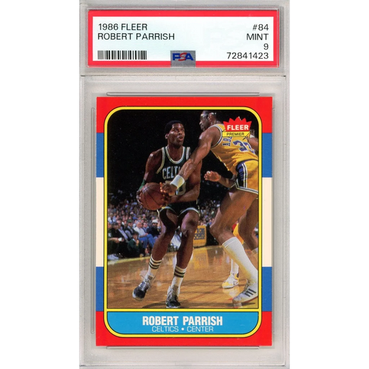 Mint 9 PSA graded 1986 Fleer Robert Parish Card 84 in excellent condition