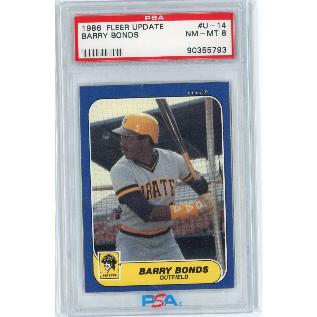 Graded 1986 Fleer Update Barry Bonds #U144444 Rookie RC Baseball Card PSA 8 NM-MT | Hall of Fame Sports Memorabilia | vintageantiquesgifts.com