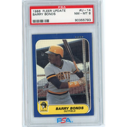 Graded 1986 Fleer Update Barry Bonds #U144444 Rookie RC Baseball Card PSA 8 NM-MT | Hall of Fame Sports Memorabilia | vintageantiquesgifts.com