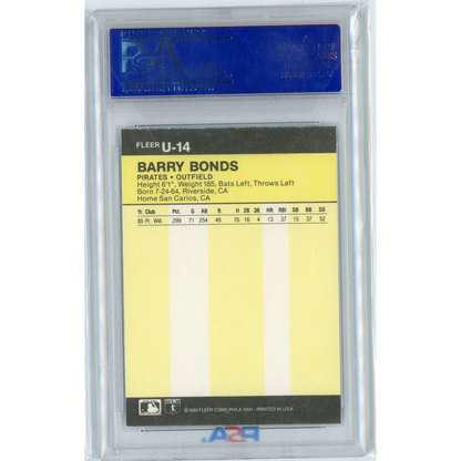 Graded 1986 Fleer Update Barry Bonds #U144444 Rookie RC Baseball Card PSA 8 NM-MT | PSA 8 NM-MT Graded Rookie Card | vintageantiquesgifts.com
