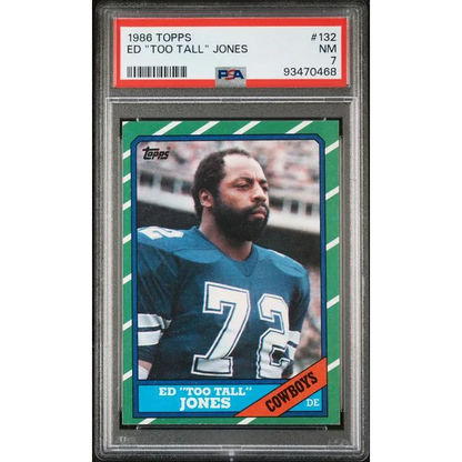 Graded 1986 Topps Ed Too Tall Jones #132 Football Card PSA 7 NM | Hall of Fame Sports Memorabilia | vintageantiquesgifts.com