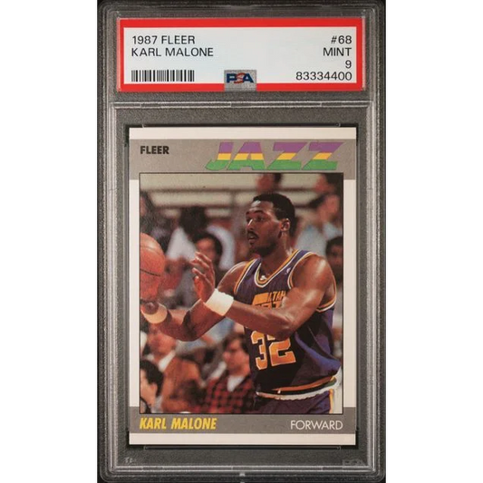 1987 Fleer Karl Malone NBA basketball card graded Mint 9 by PSA in Treasure product