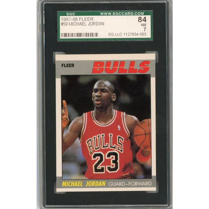 Graded 1987-88 Fleer Michael Jordan basketball card in protective slab for collectors