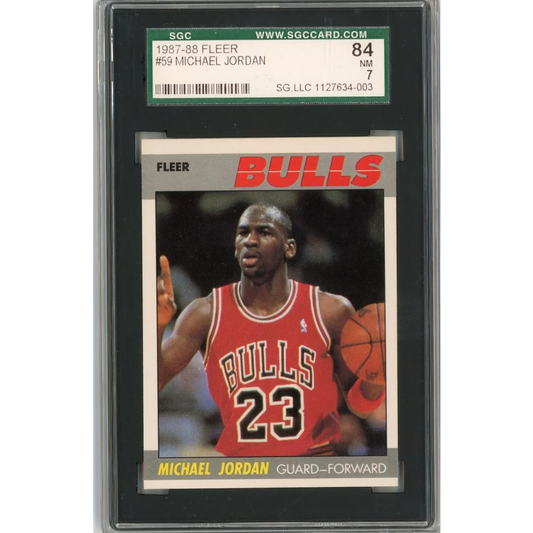 Graded 1987-88 Fleer Michael Jordan basketball card in protective slab for collectors